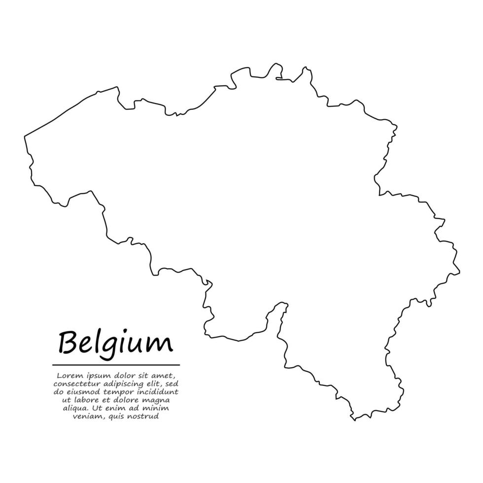 Simple outline map of Belgium, in sketch line style vector