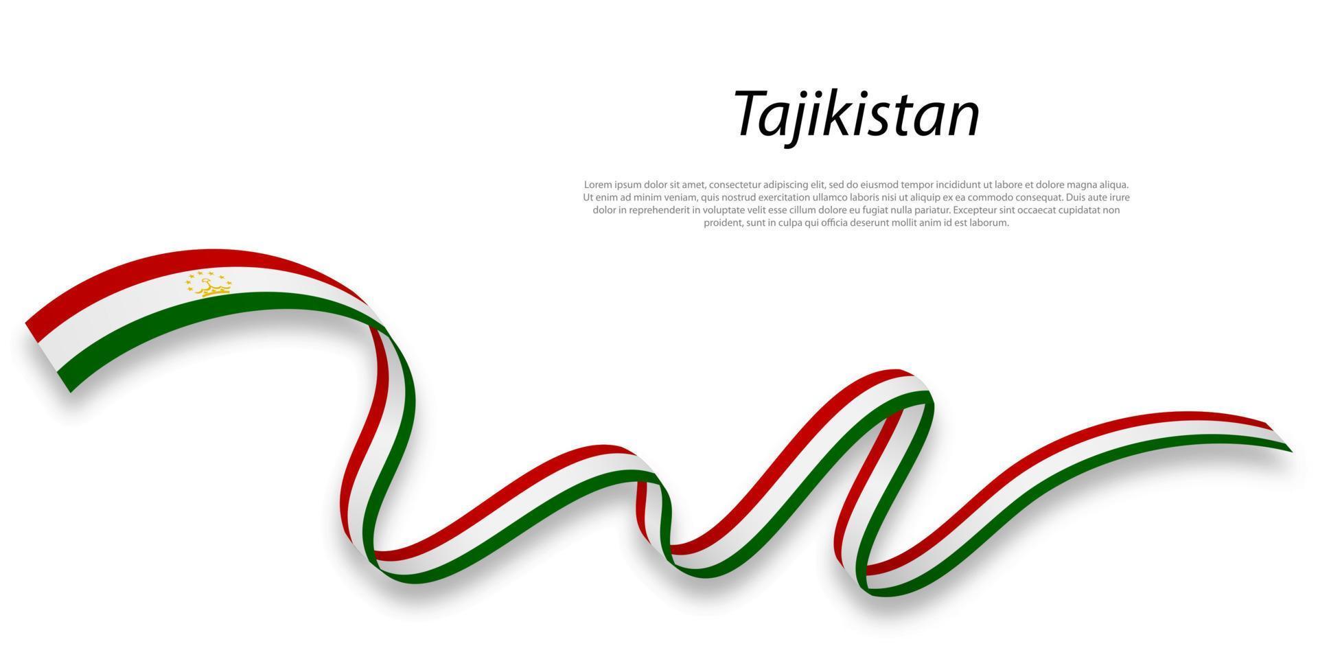 Waving ribbon or banner with flag of Tajikistan. vector