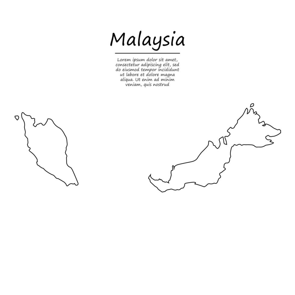 Simple outline map of Malaysia, in sketch line style vector