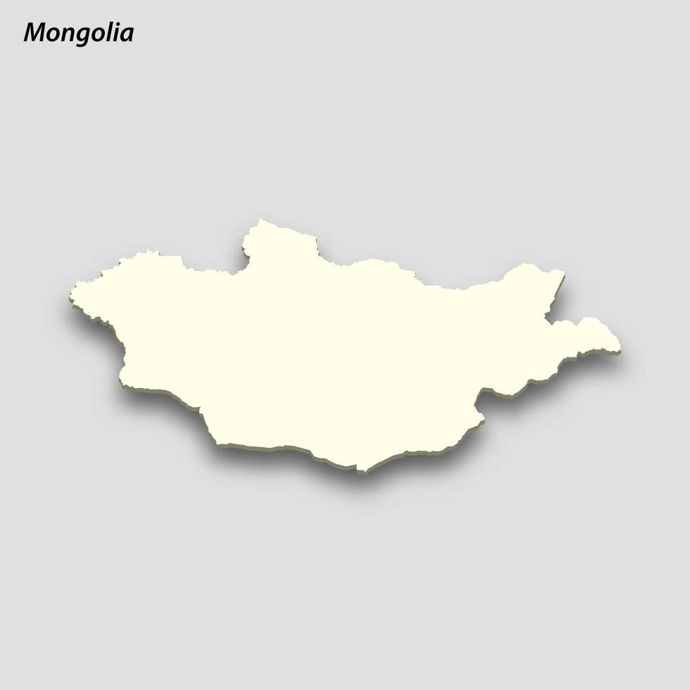 3d isometric map of Mongolia isolated with shadow vector