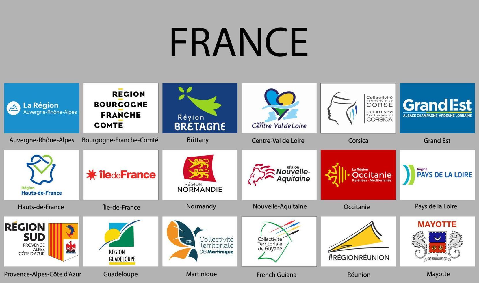 todas banderas regiones de Francia. vector