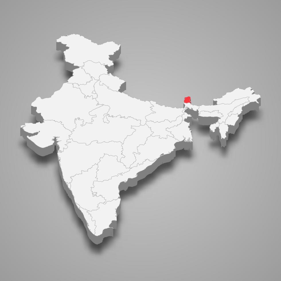 Sikkim state location within India 3d map vector