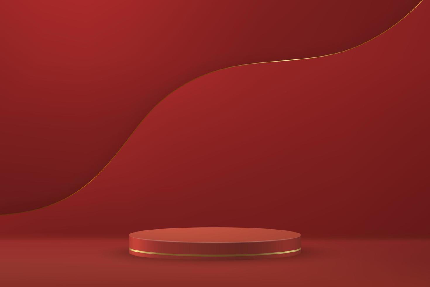 3d realistic podium or pedestal on red luxury background. vector