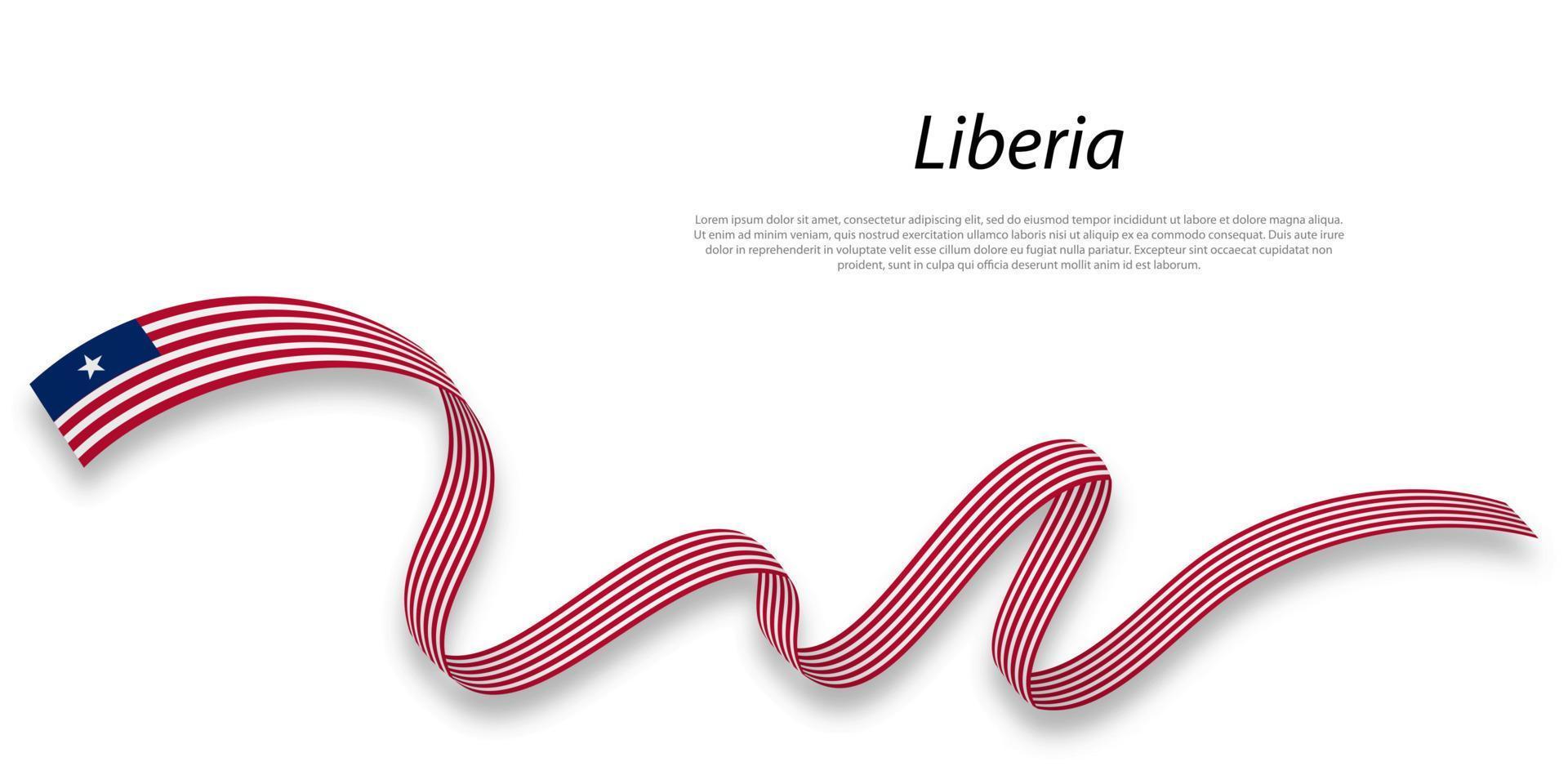 Waving ribbon or banner with flag of Liberia. vector