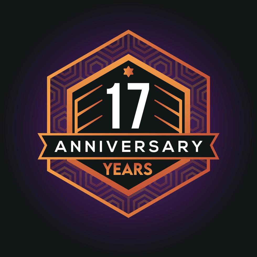 17th year anniversary celebration abstract logo design on vantage black background vector template