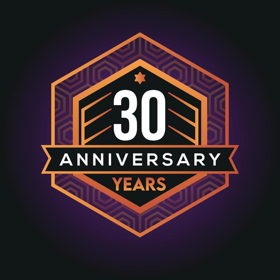 30th year anniversary celebration abstract logo design on vantage black background vector template