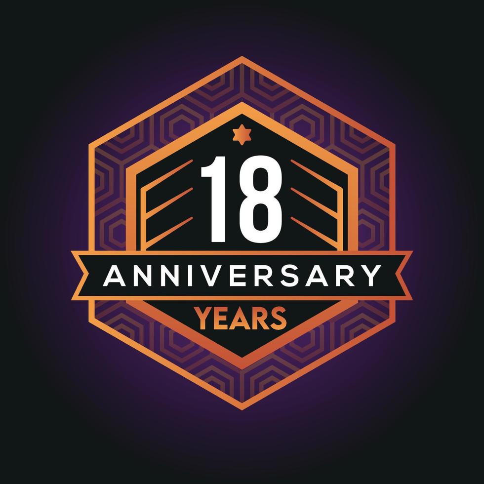 18th year anniversary celebration abstract logo design on vantage black background vector template