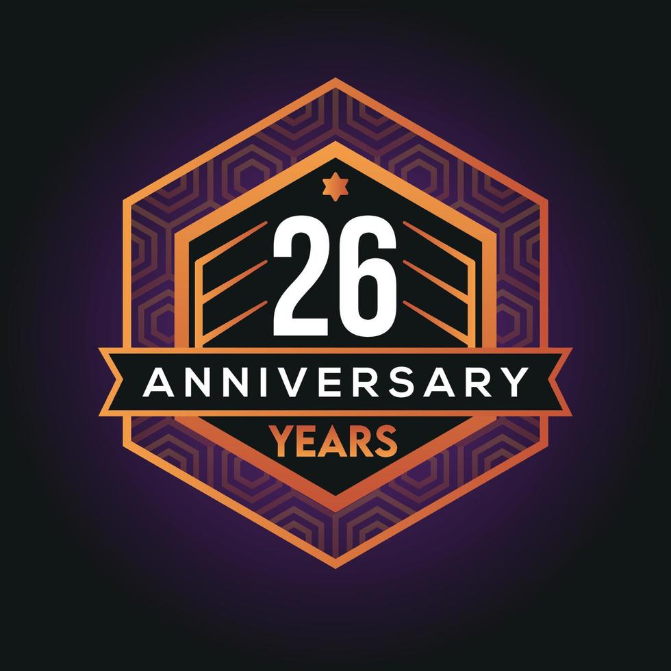 26th year anniversary celebration abstract logo design on vantage black background vector template