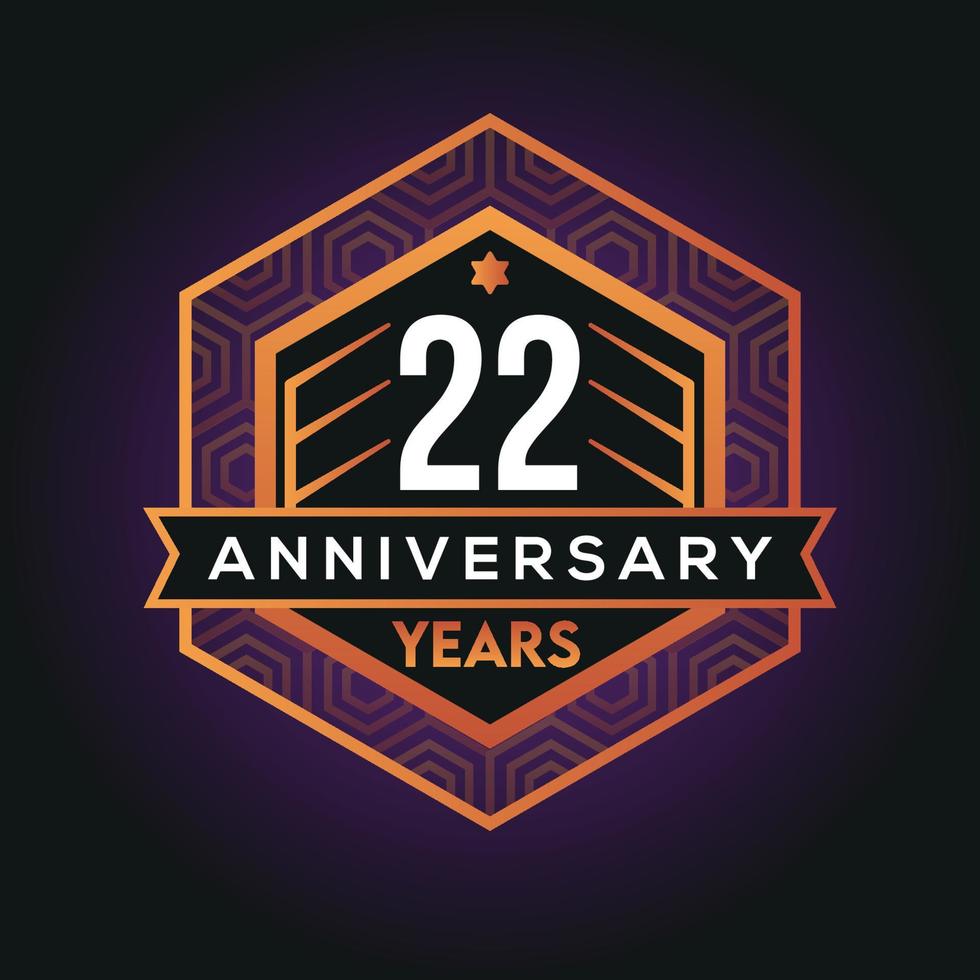 22nd year anniversary celebration abstract logo design on vantage black background vector template