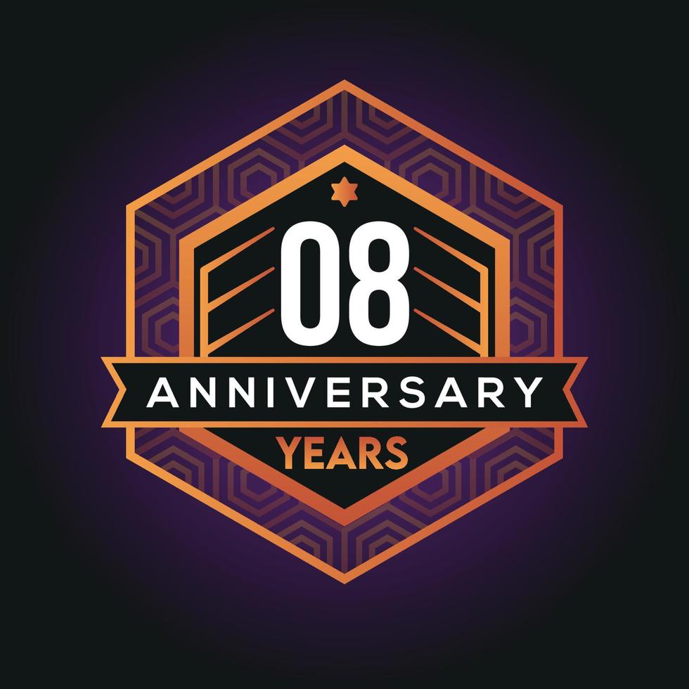 08th year anniversary celebration abstract logo design on vantage black background vector template