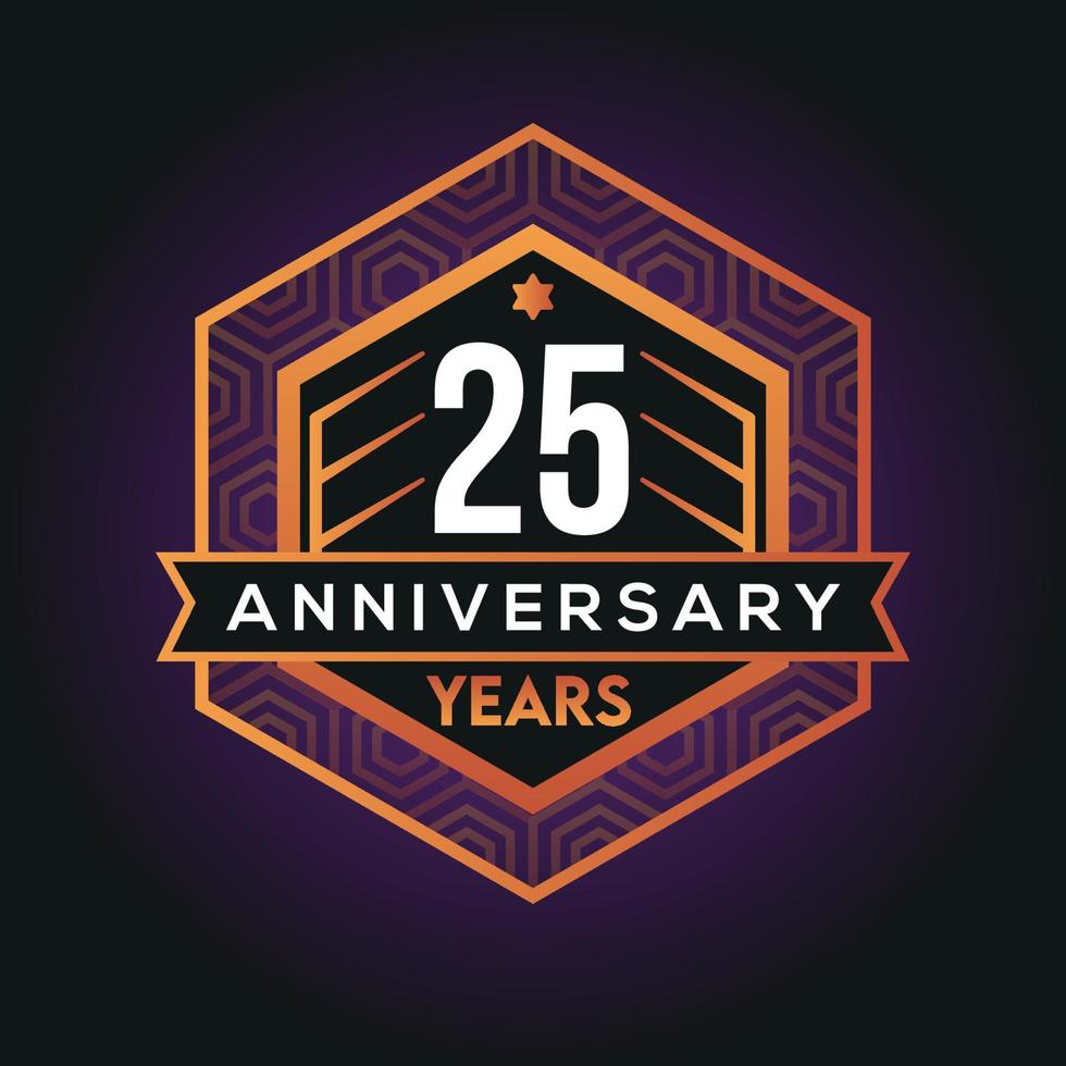 25th year anniversary celebration abstract logo design on vantage black background vector template