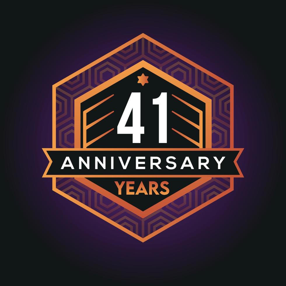 41st year anniversary celebration abstract logo design on vantage black background vector template