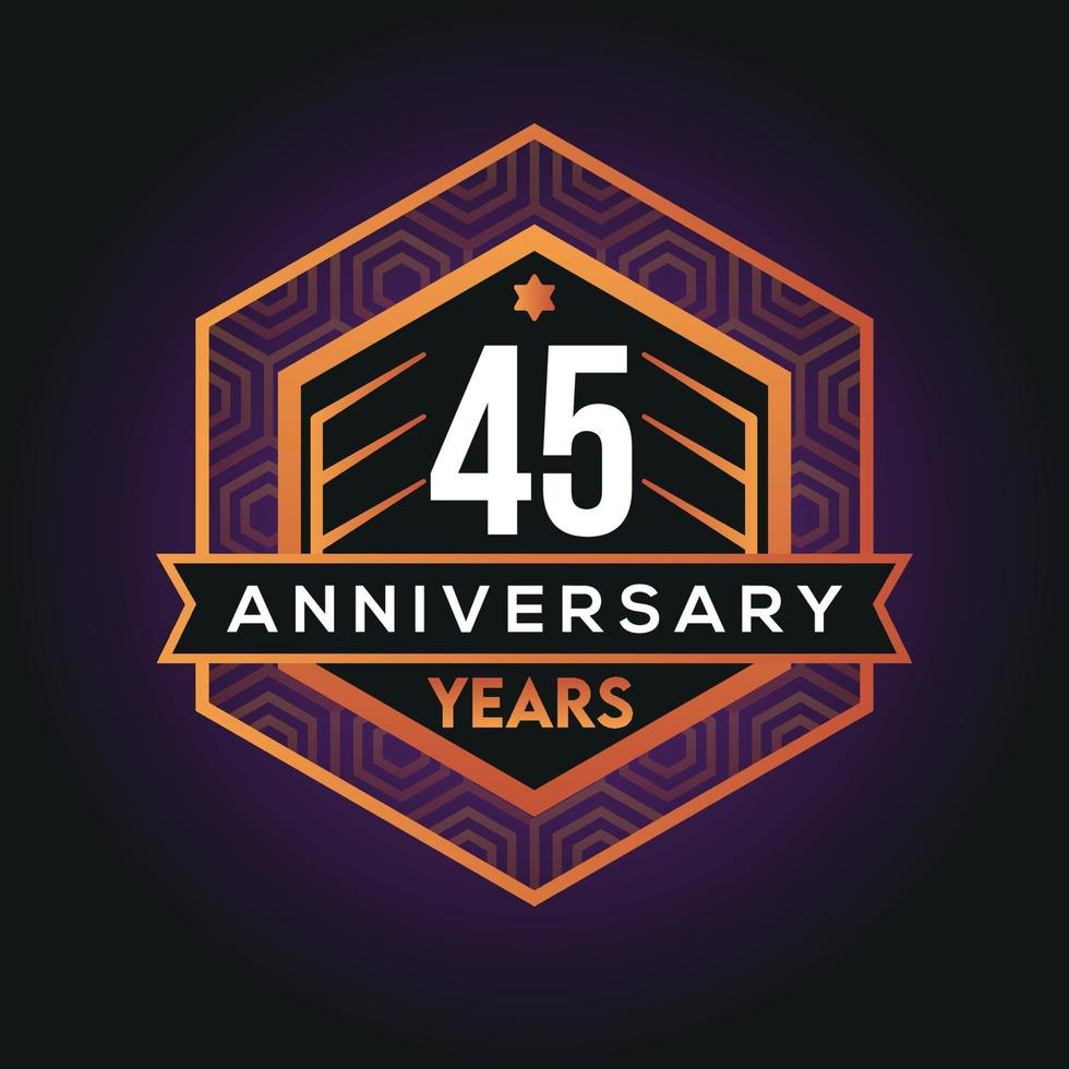 45th year anniversary celebration abstract logo design on vantage black background vector template