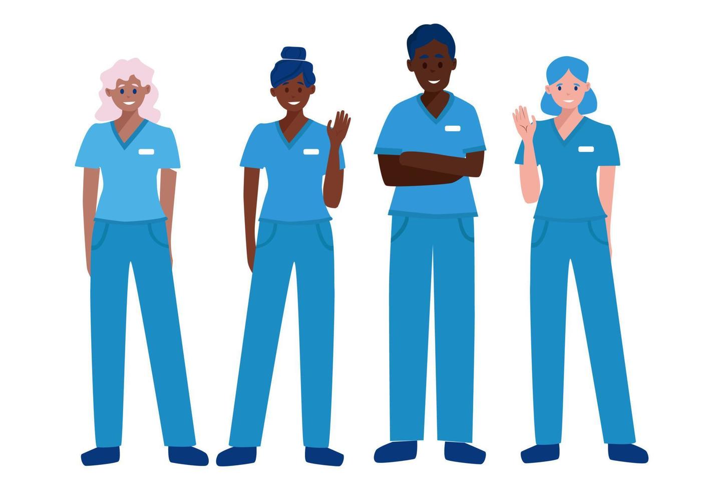 Multiethnic nurse characters group. Medical team isolated vector illustartion