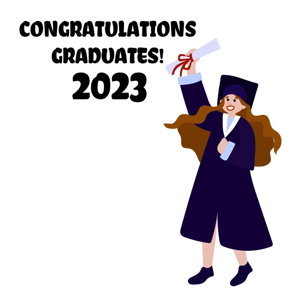 2023 class graduate, mission complete. The concept of decorate congratulation for school graduates. Design for t-shirt, flyer, invitation, greeting card. Illustration, vector