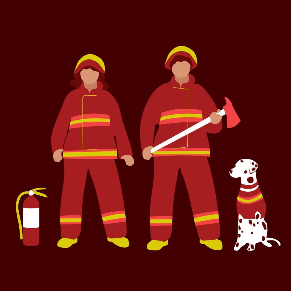 Fire protection items and firefighter dressed in helmet and protection set. Some fireman s tools. Professional firefighter s gear vector