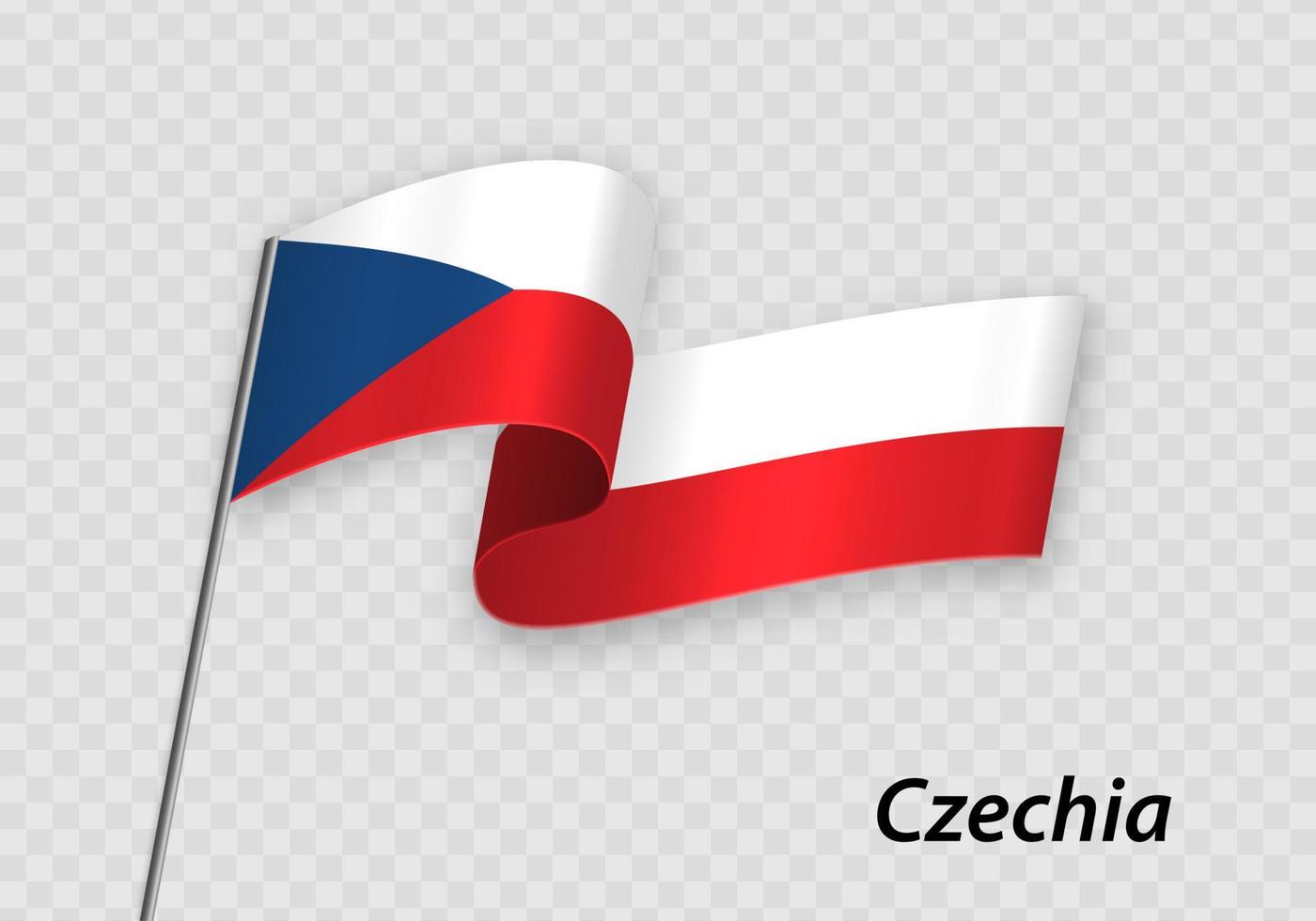 Waving flag of Czechia on flagpole. Template for independence day vector