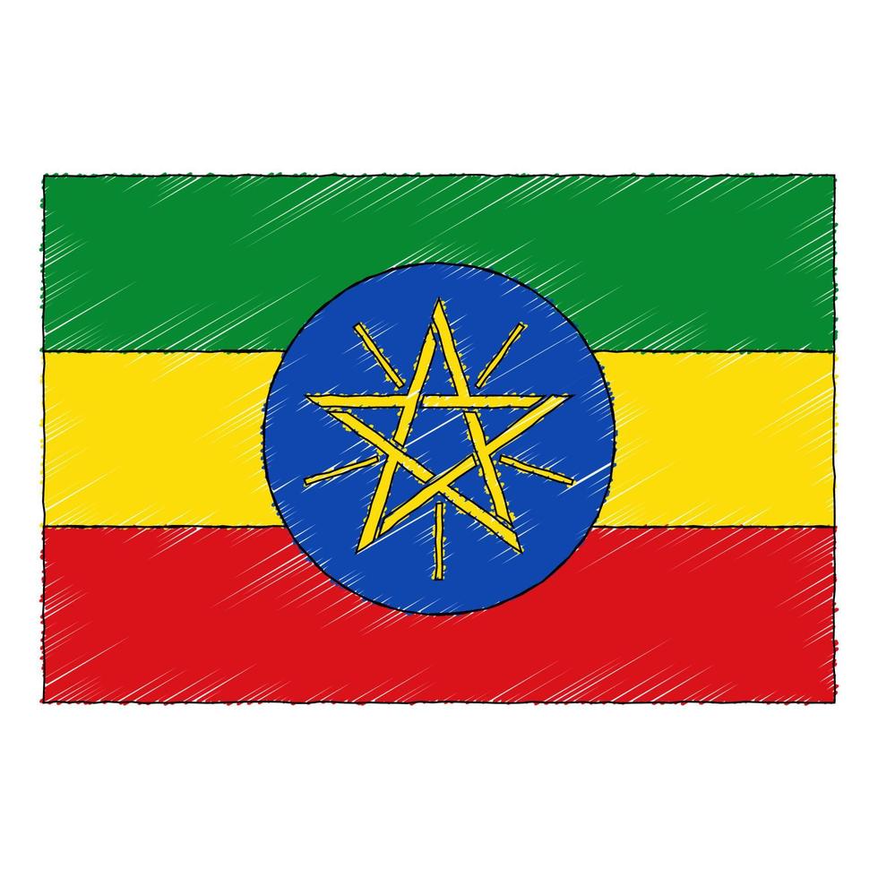 Hand drawn sketch flag of Ethiopia. doodle style icon vector