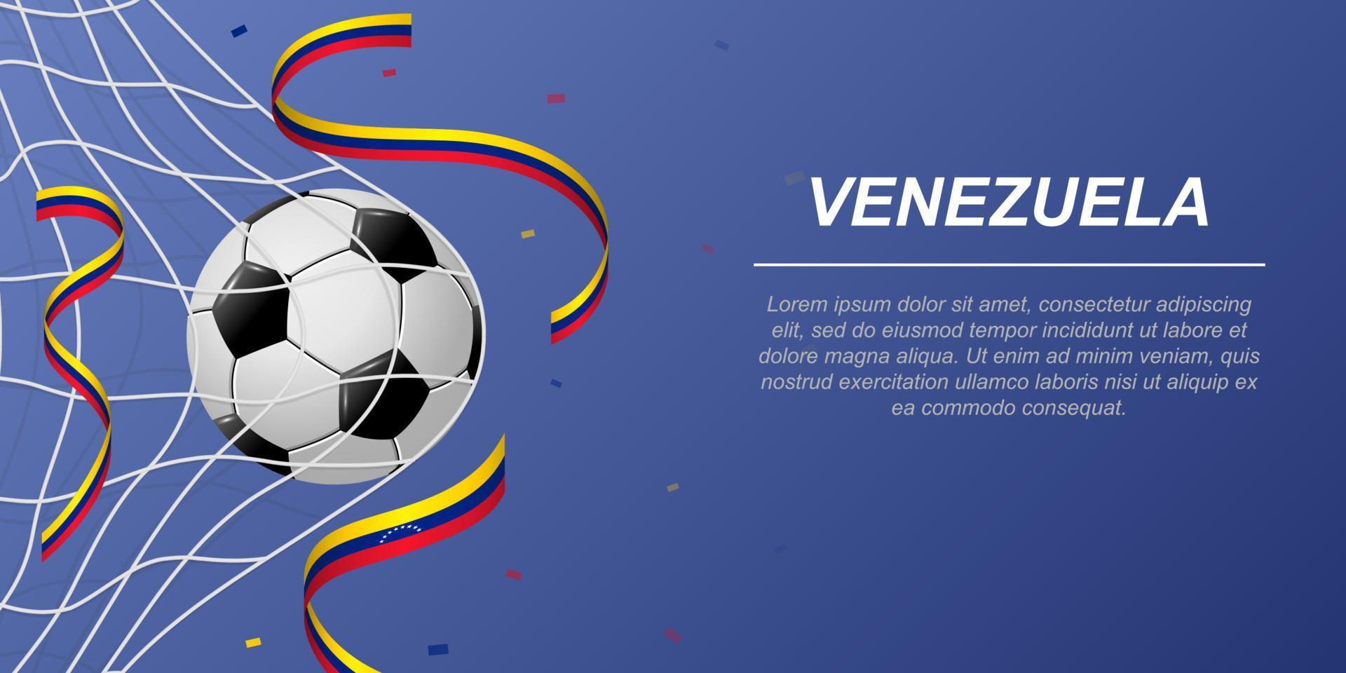Soccer background with flying ribbons in colors of the flag of Venezuela vector