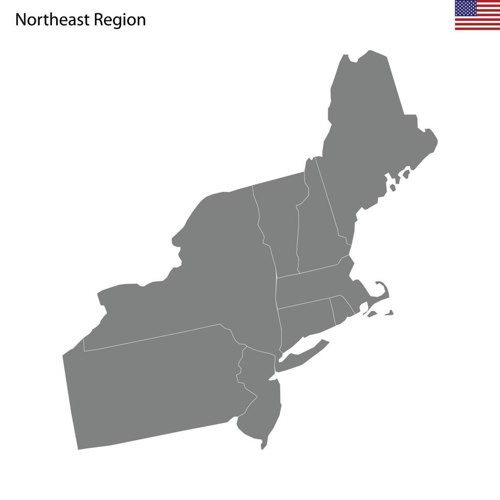 alto calidad mapa de Noreste región de unido estados de America vector