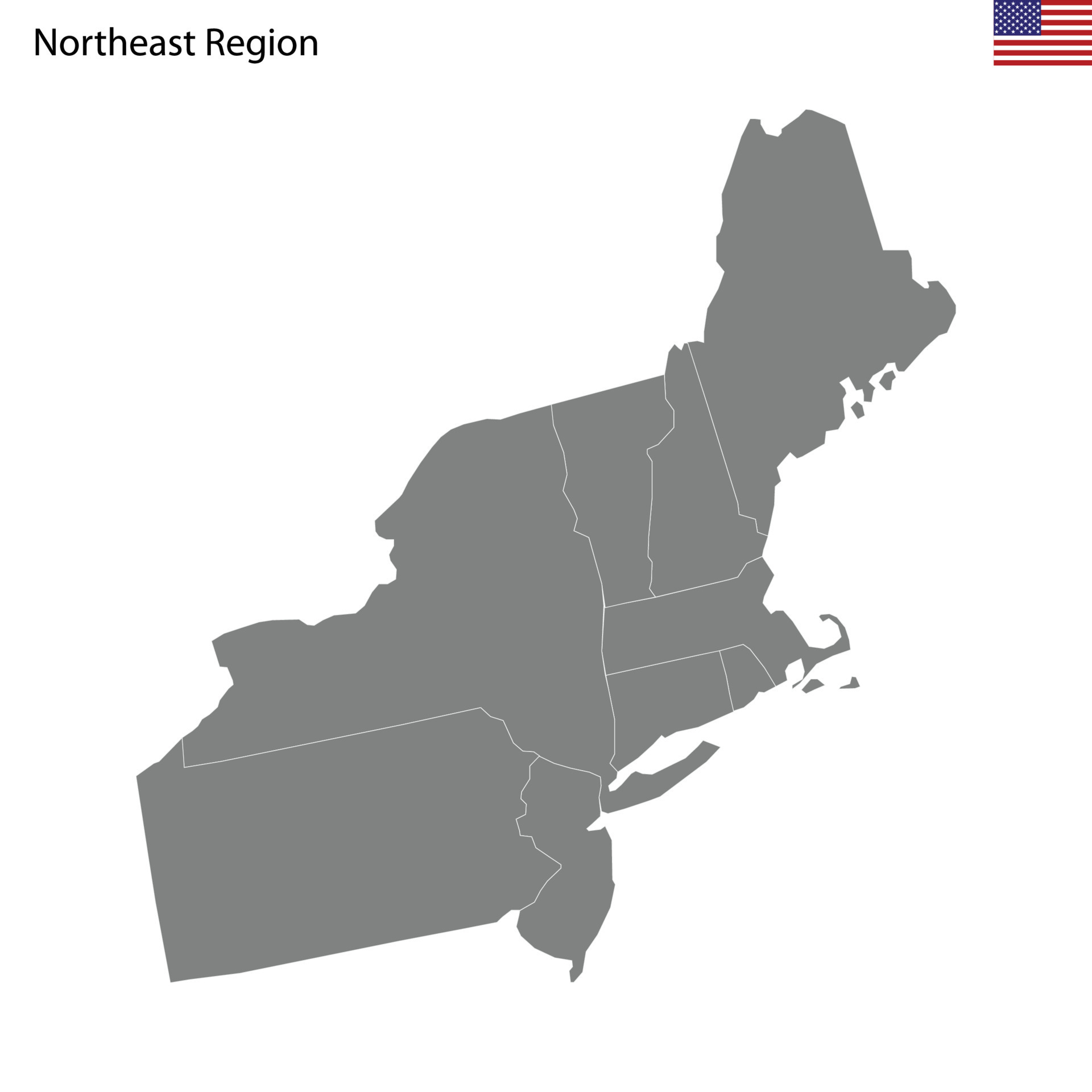 High Quality map of Northeast region of United States of America