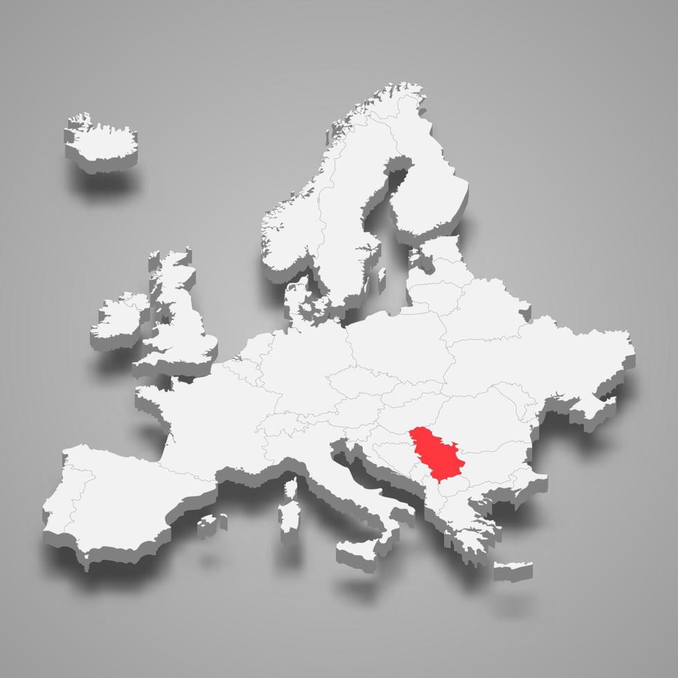 Serbia country location within Europe 3d map vector