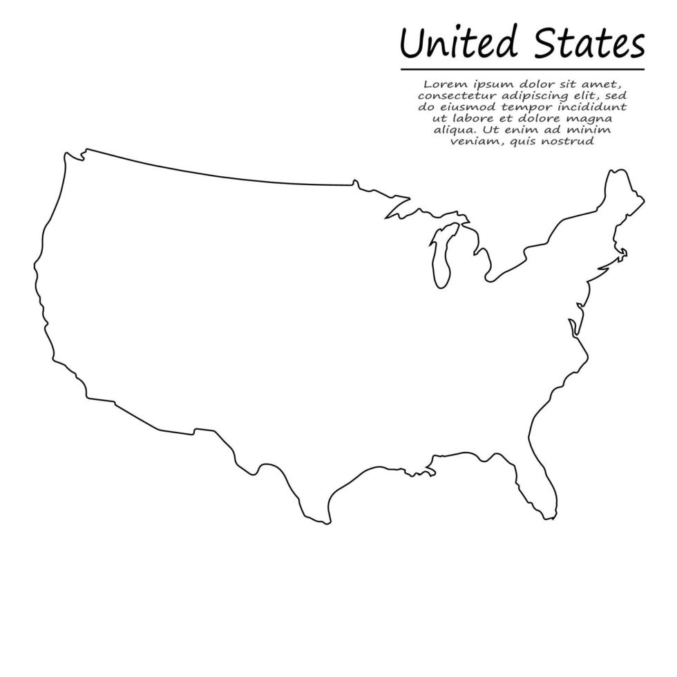 Simple outline map of United States, in sketch line style vector