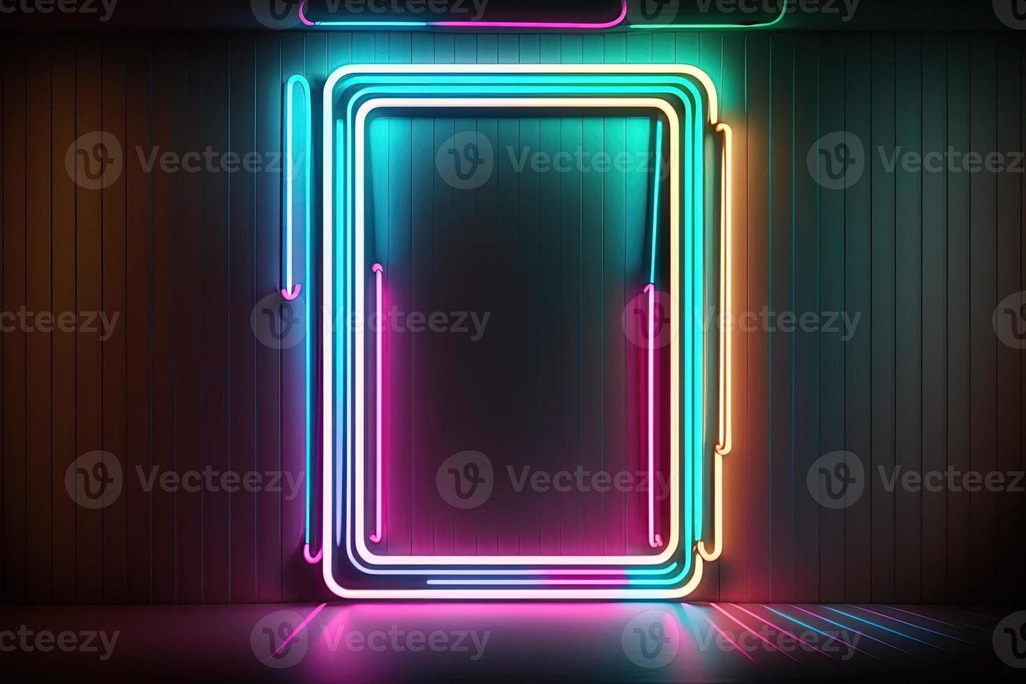 Colorful Neon Lighting Stage with Geometric Shapes photo