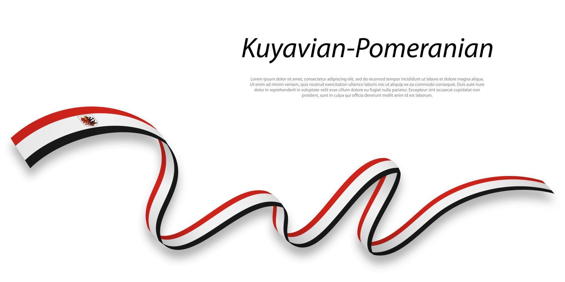 Waving ribbon or stripe with flag of Kuyavian-Pomeranian vector