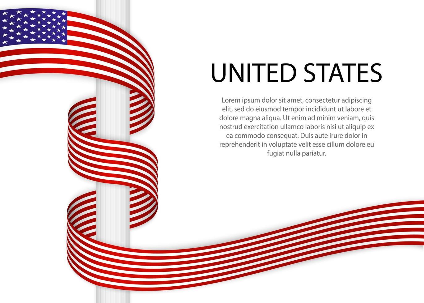 Waving ribbon on pole with flag of United States. Template for i vector