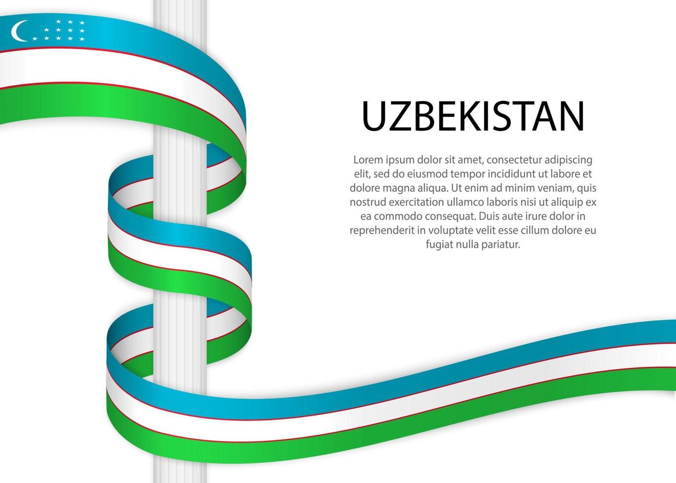 Waving ribbon on pole with flag of Uzbekistan. Template for inde vector