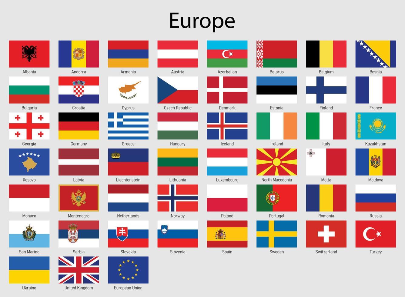 conjunto de banderas países europeos, todas Europa bandera vector