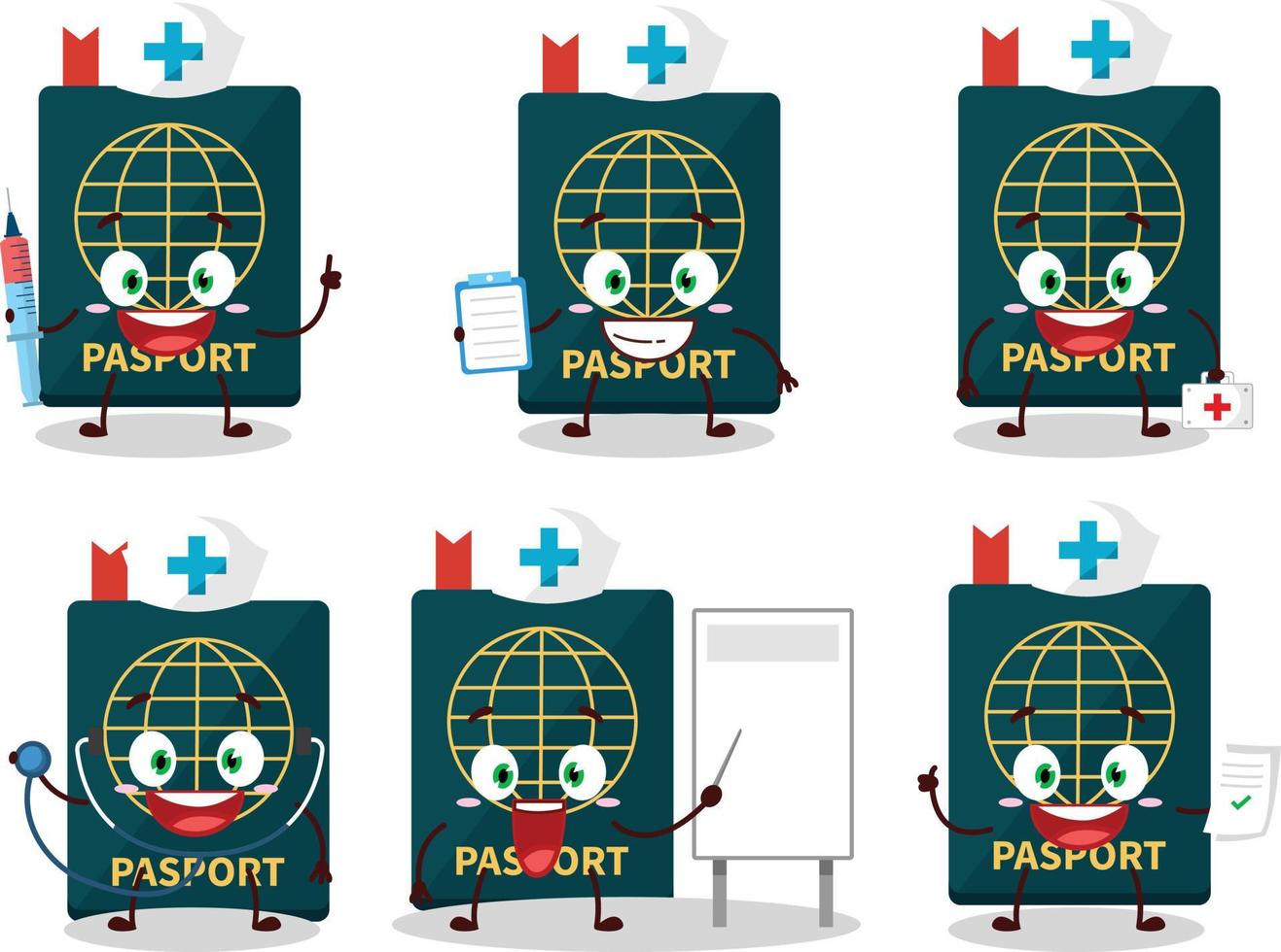 Doctor profession emoticon with passport cartoon character vector