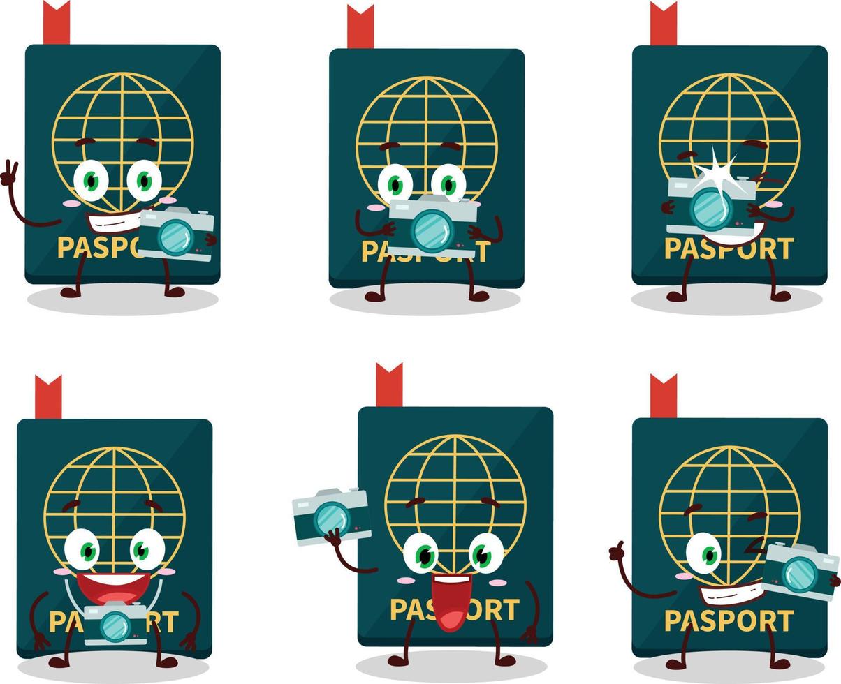 Photographer profession emoticon with passport cartoon character vector