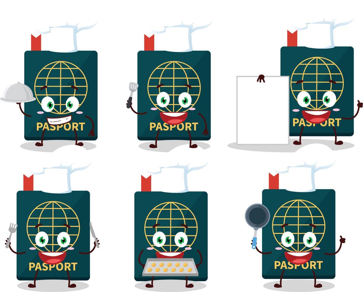 Cartoon character of passport with various chef emoticons vector