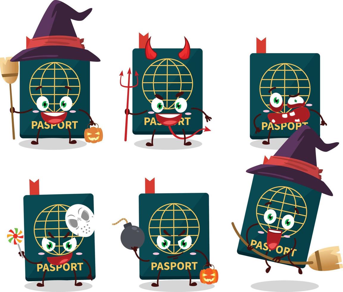 Halloween expression emoticons with cartoon character of passport vector