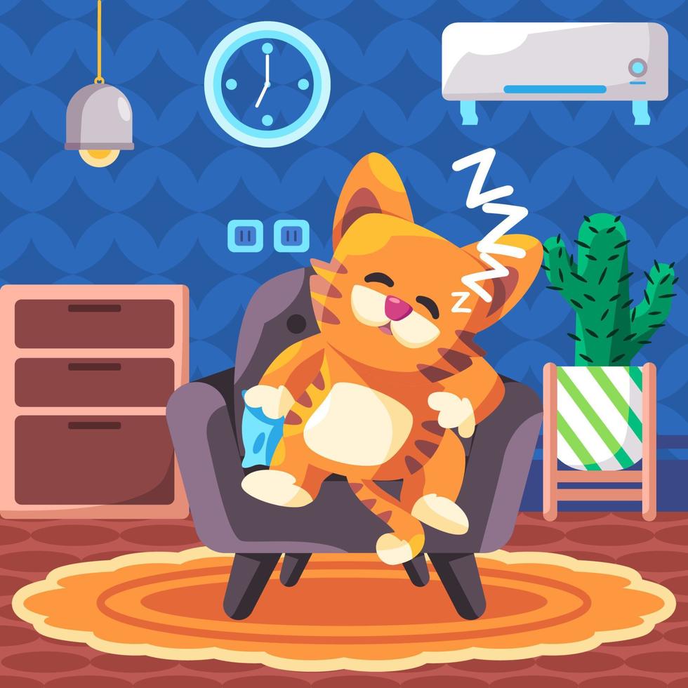 Cute Orange Cat Sleeping Indoor vector