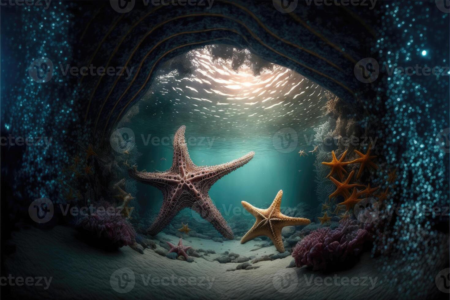 The starfish and their underwater habitat. photo