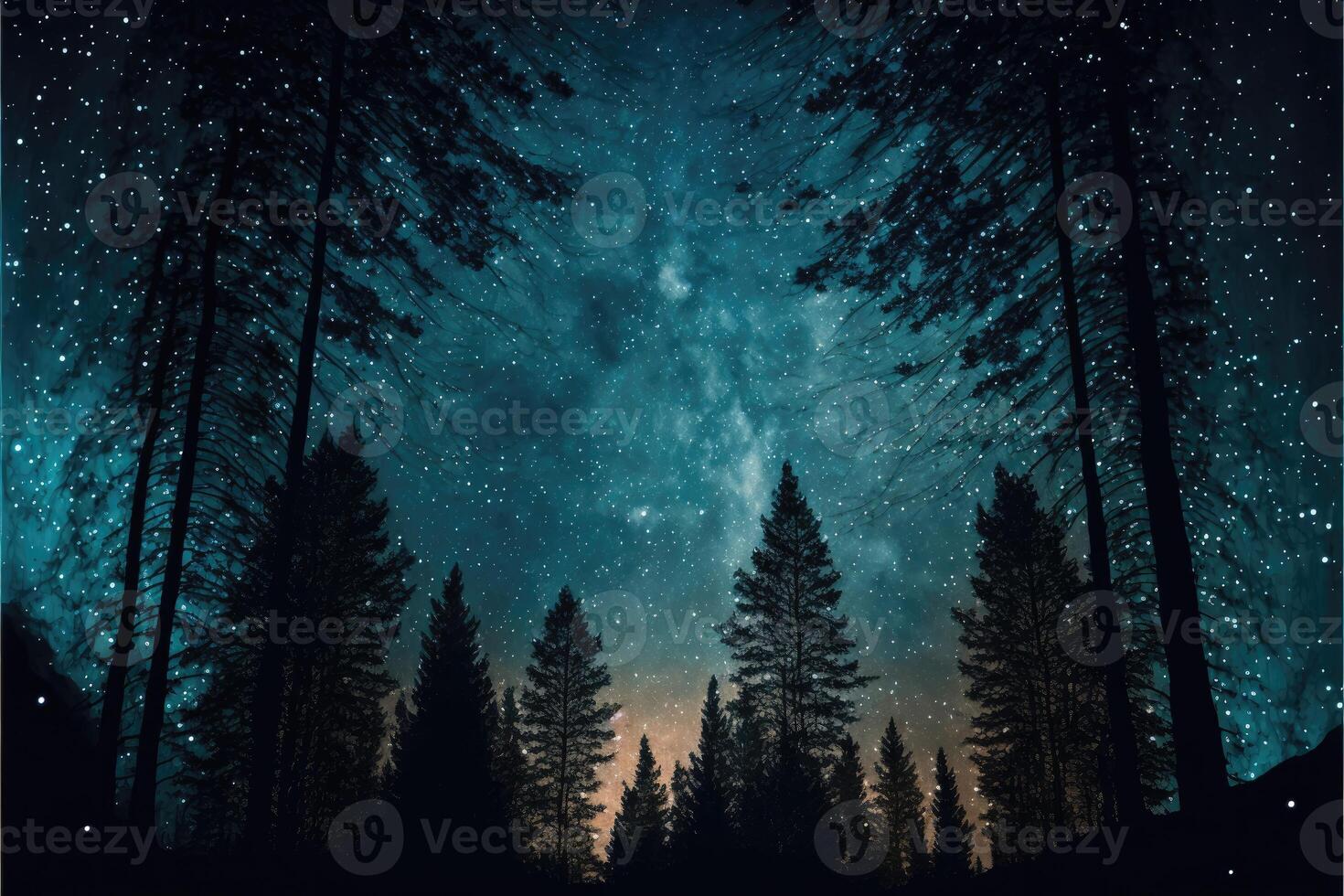 Starry night sky over a forest. photo