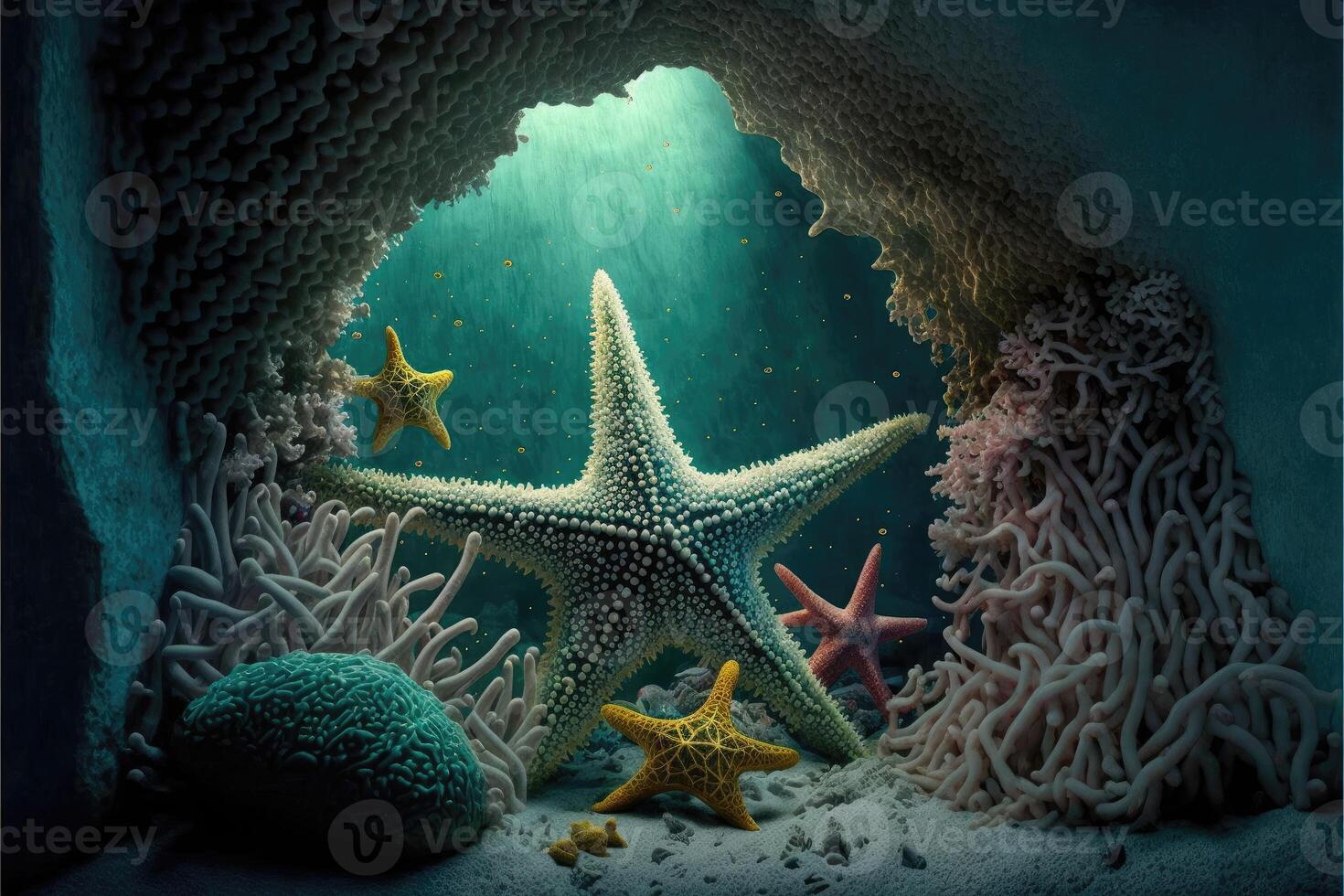 The starfish and their underwater habitat. photo