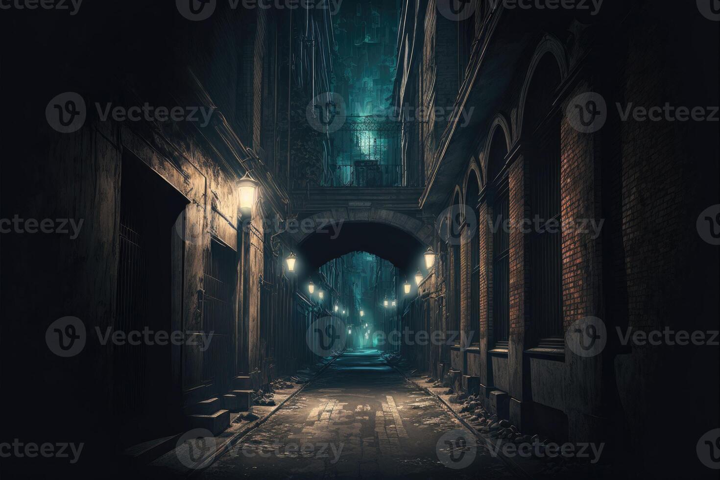 Enigmatic dark alley in a city. photo