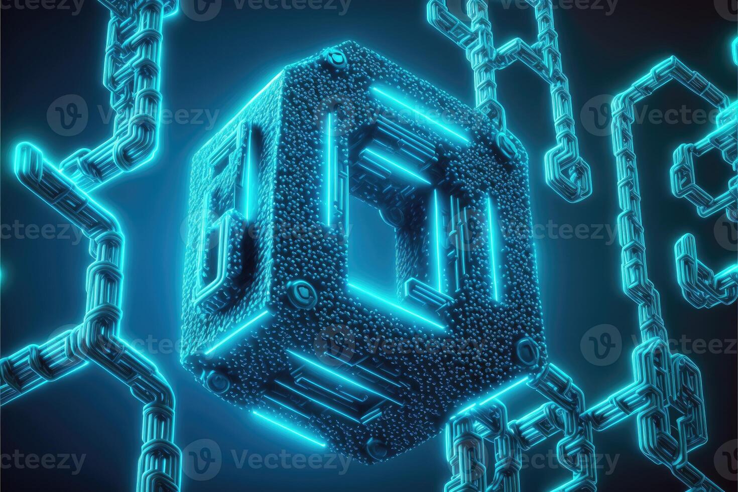 Blockchain hyperlink symbol on binary code number big data flow information. Cyber technology cryptocurrency finance bitcoin business concept. photo