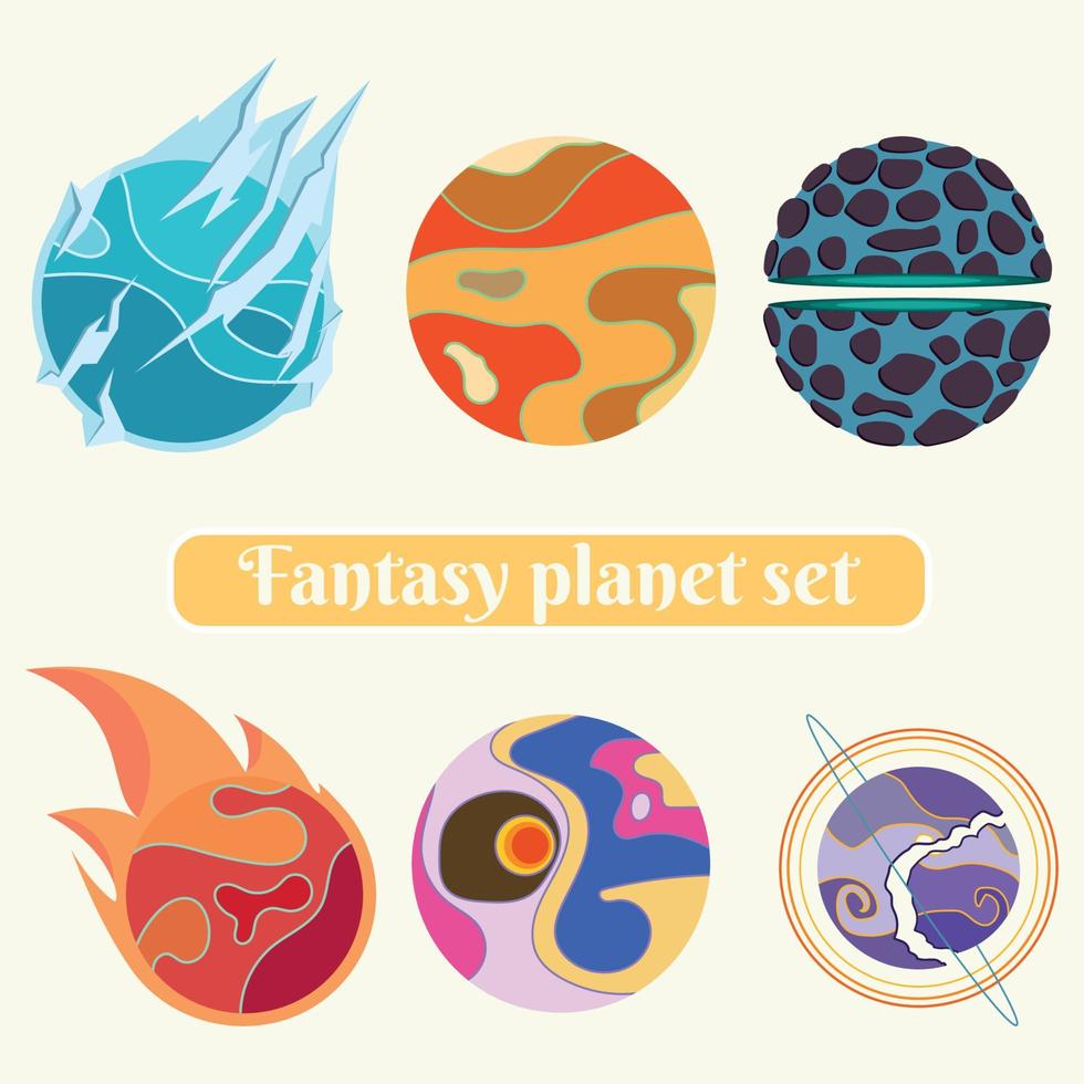 Set of colored sci fi fantasy planet icons Vector illustration