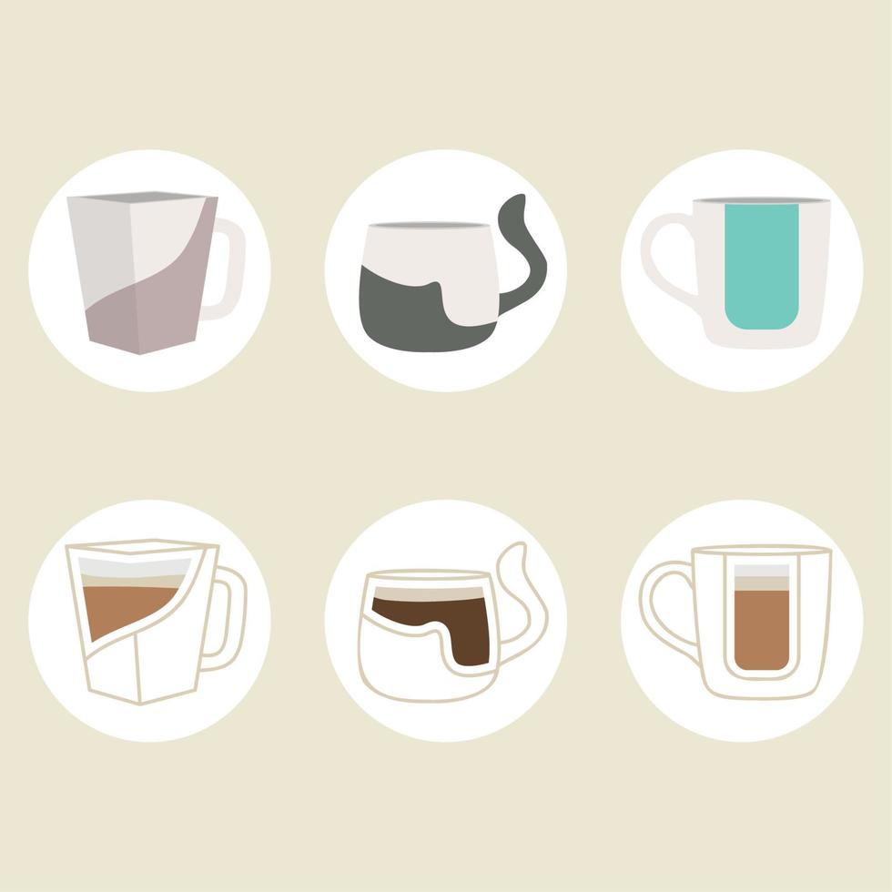 Set of colored abstract coffee cup icons Vector illustration