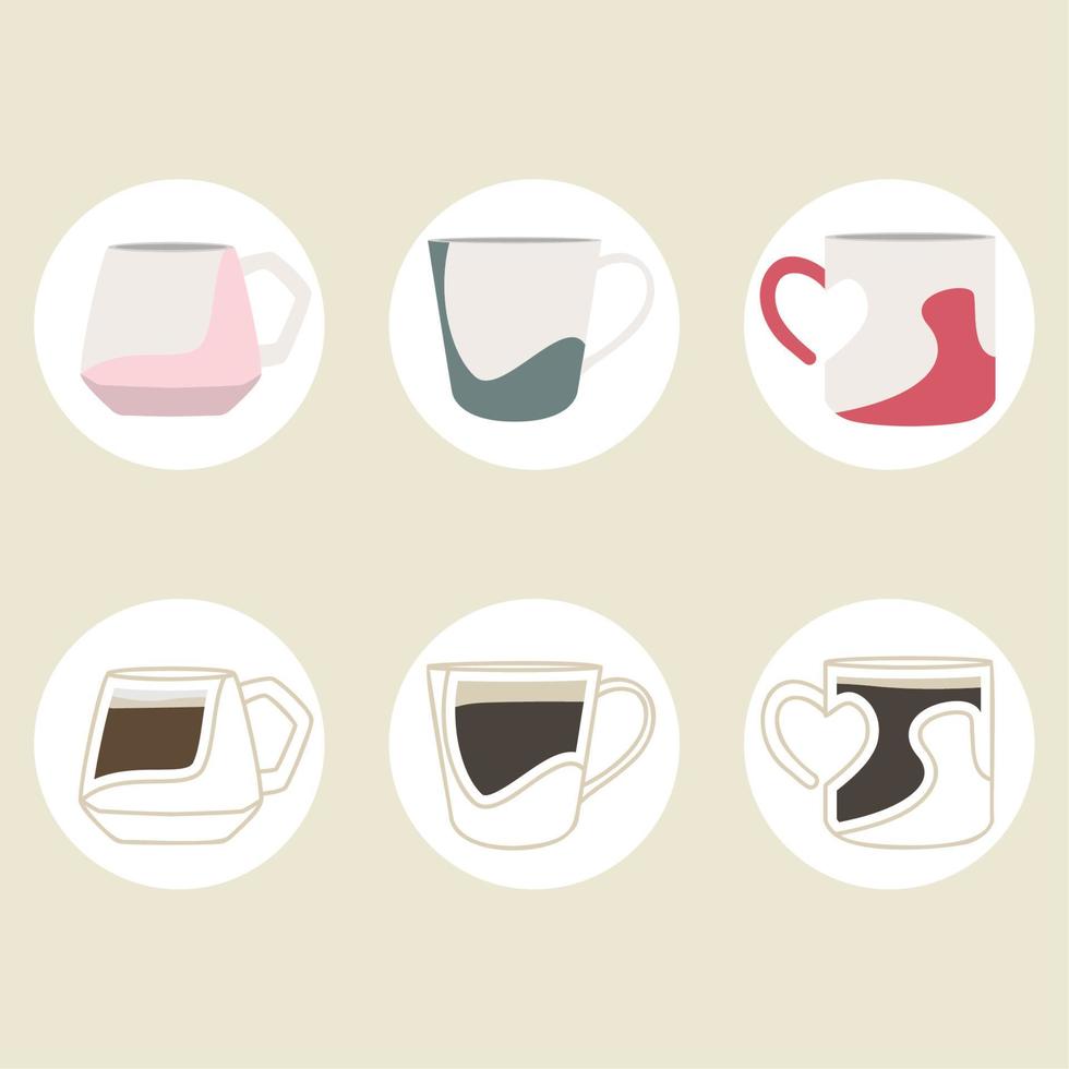 conjunto de de colores resumen café taza íconos vector ilustración