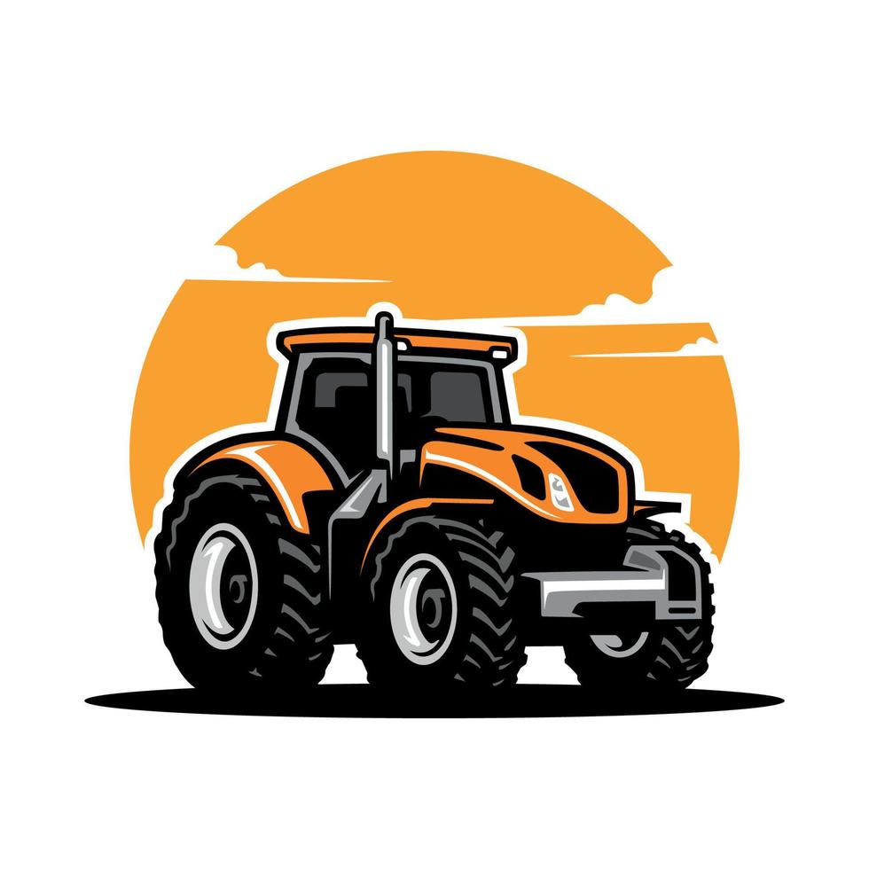 yellow tractor illustration logo vector