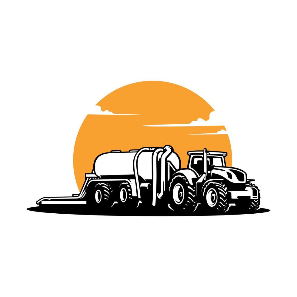 farm tractor with tanker trailer illustration vector