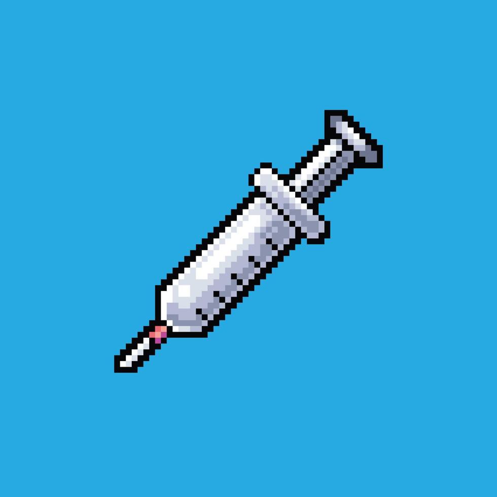 Pixel art illustration syringe. Pixelated syringe. medical syringe pixelated for the pixel art game and icon for website and video game. old school retro. vector