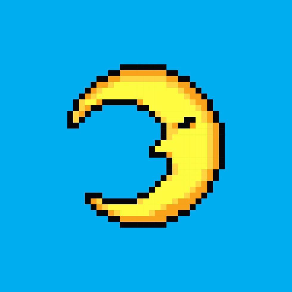 Moon pixel art icon. Yellow and grey pixelated Moon design for logo, web, mobile app, badges and patches. Video game sprite. 8-bit. Isolated vector illustration