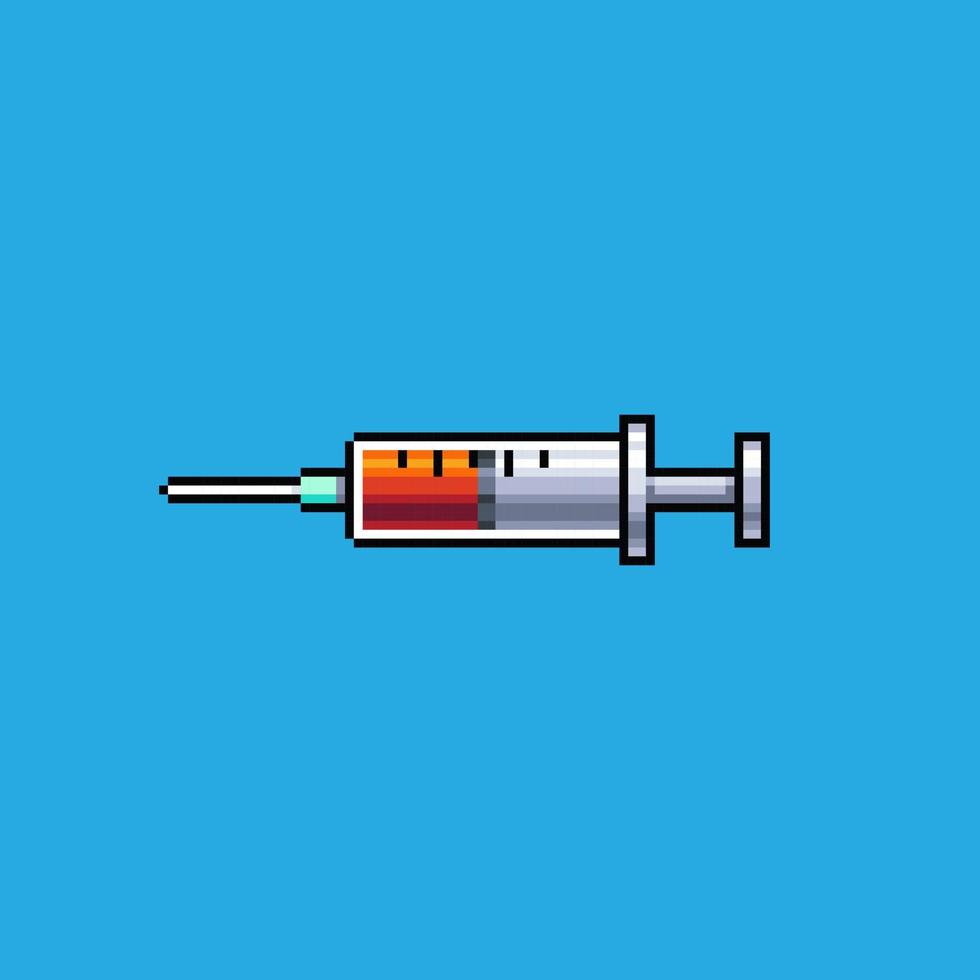 Pixel art illustration syringe. Pixelated syringe. medical syringe pixelated for the pixel art game and icon for website and video game. old school retro. vector